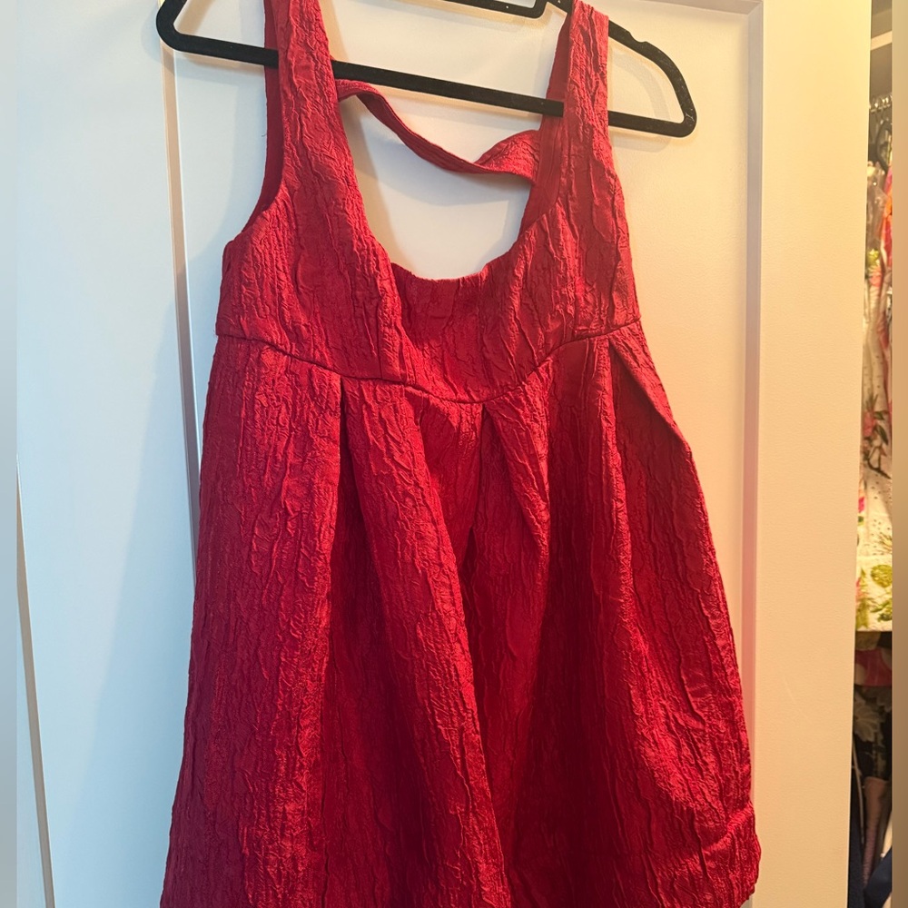 Maeve Scarlet Crinkle Mini Dress